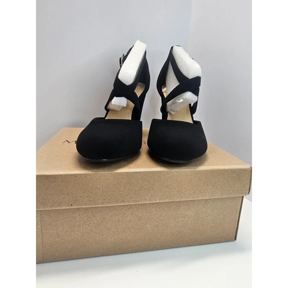Pumps Chunky Heels Black Nubuck Suede Ankle Strappy With Buckle Women Size‎ 5.5